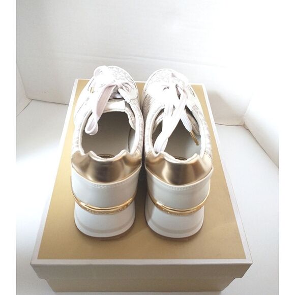 New! MICHAEL KORS Women's MK Logo Monique Trainer Platform Sneakers Shoes Cream - Picture 8 of 9